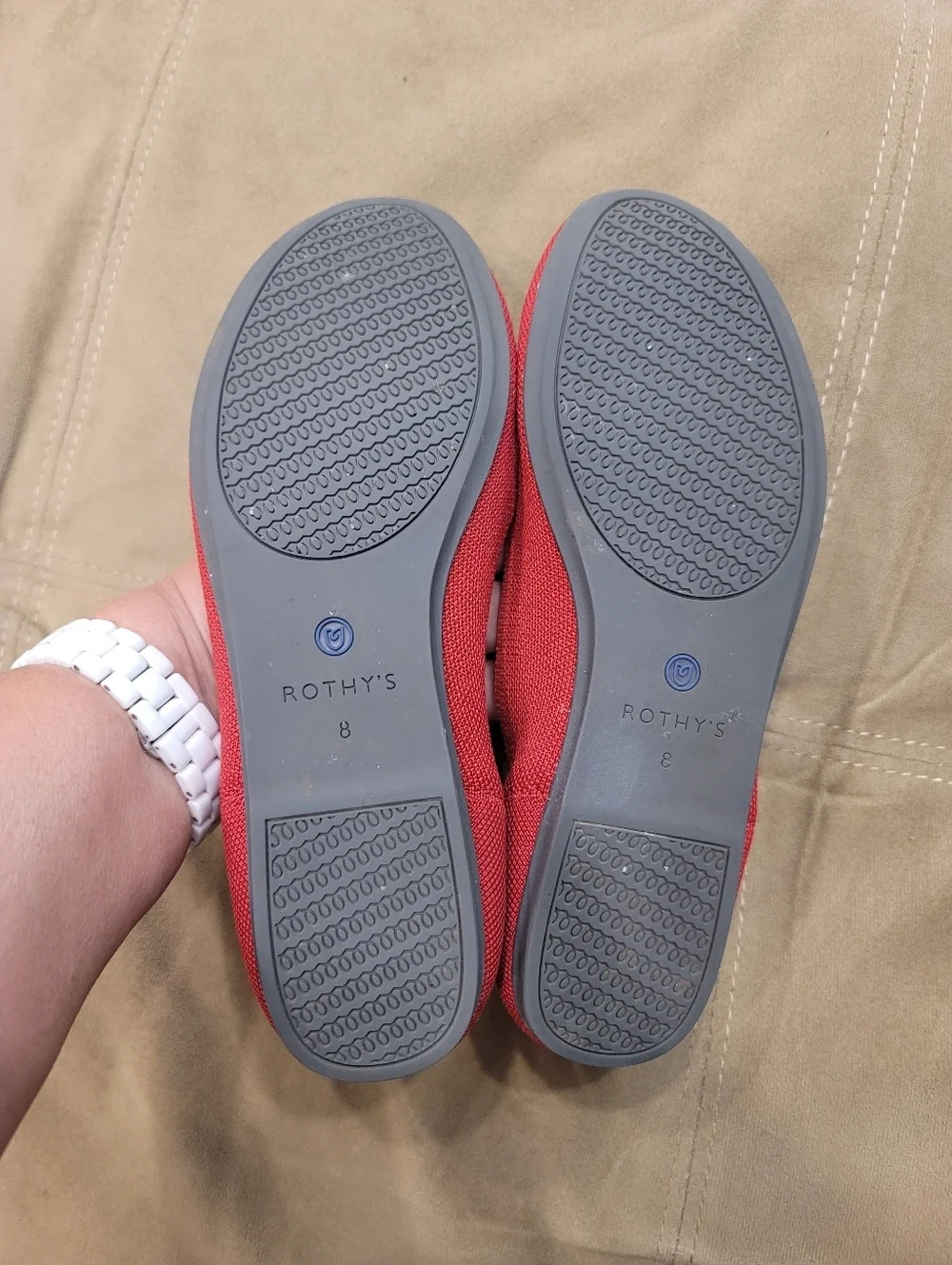 Sz 8 Rothy’s Red Rounded Toe Flats Knit Slip-On Sustainable Chic